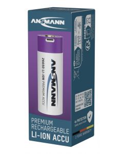 Li-Ion battery 26650 type 5100 (min. 4950 mAh) with USB-C charging socket