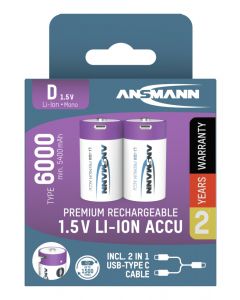 Li-Ion batteries D type 6000 (min. 5400 mAh) 2pcs. paper blister